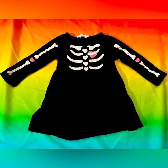 H&M black skeleton pink heart dress 1 1/12-2Y Halloween - Picture 1 of 3